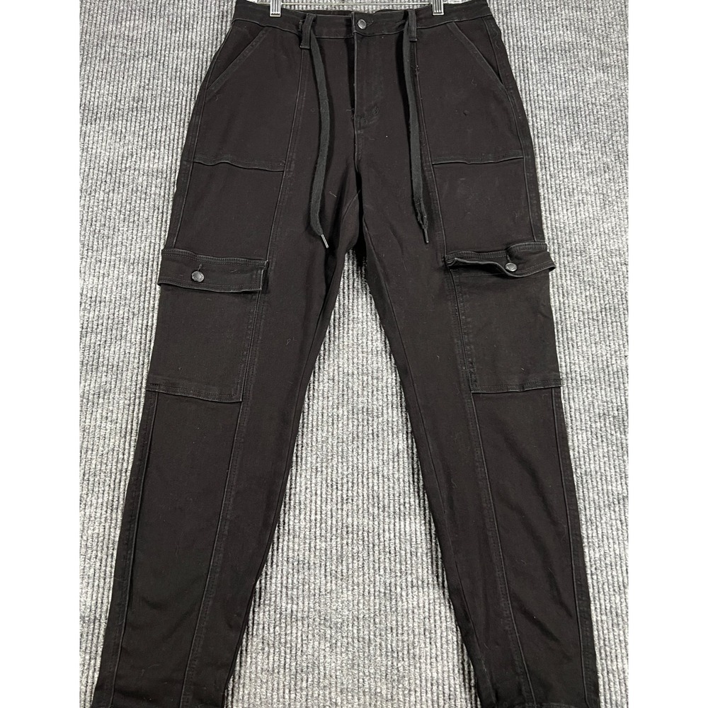 Judy Blue High Waist Cargo Cuff Black Jogger Denim Jeans Womens 11/30